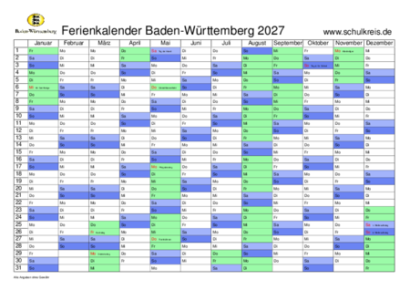 Kalender baden-wuerttemberg 2027