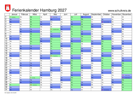 jahreskalender, ferienkalender: hamburg