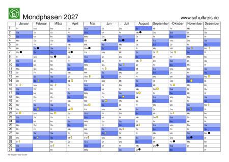 jahreskalender, ferienkalender: mondphasen