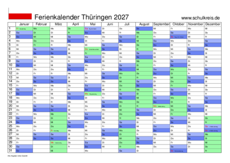 jahreskalender, ferienkalender: thueringen