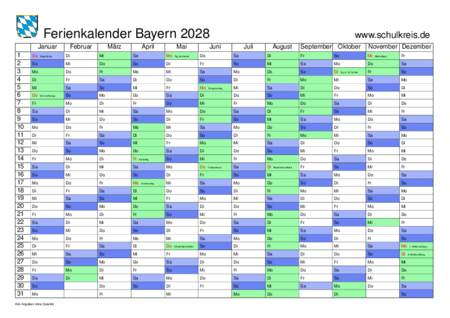 jahreskalender, ferienkalender: bayern
