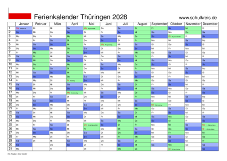 jahreskalender, ferienkalender: thueringen
